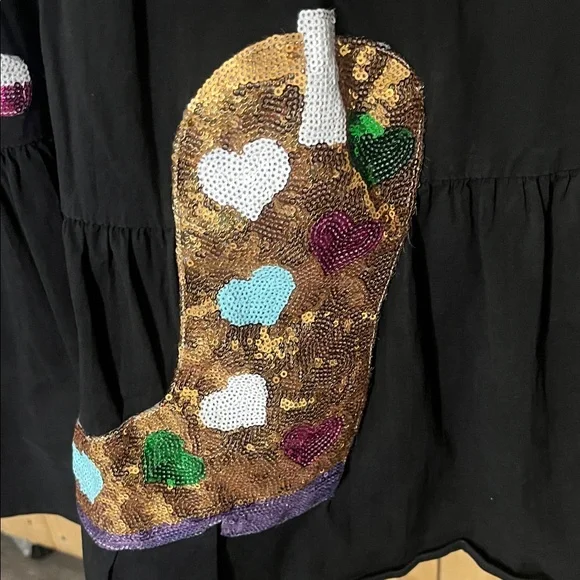 Main Strip Black Dress with Colorful Boot Designs - Picture 4 of 9